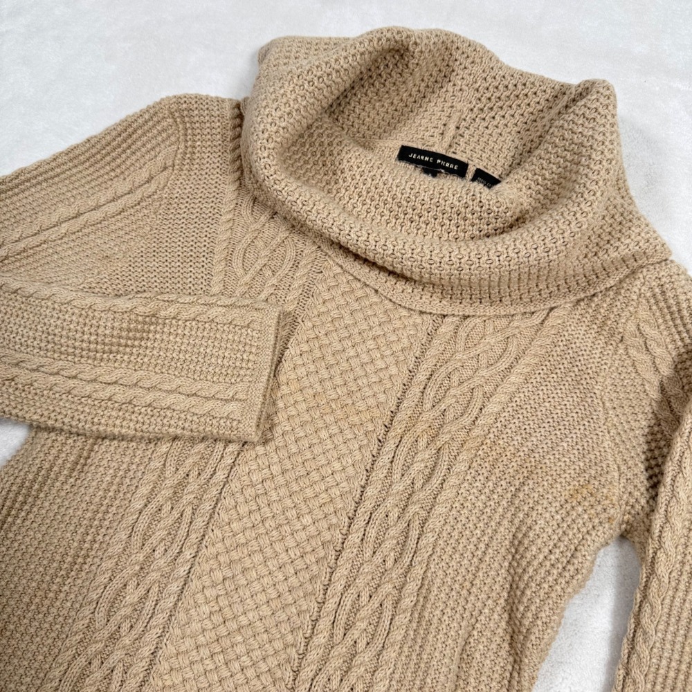 Jeanne Pierre Womens Tan Cotton‎ Cable Knit Cowl Neck Sweater Size S Tan Beige